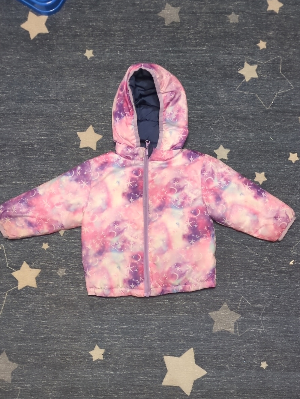 Andy & Evan Girls' Hooded Galaxy Puffer Jacket - Pink & Purple
